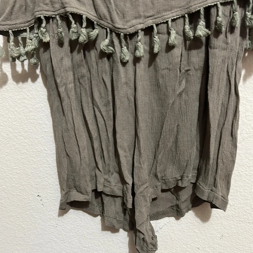 POL Olive Green Sleeveless Romper with‎ Tassels